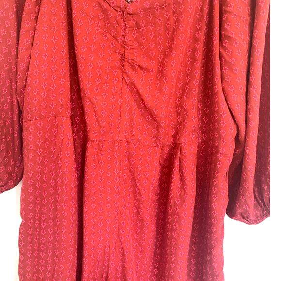 Knox Rose Jumpsuit XL Red Long Smocked Back Ditzy Print Prairie Boho Cottage - Picture 6 of 10